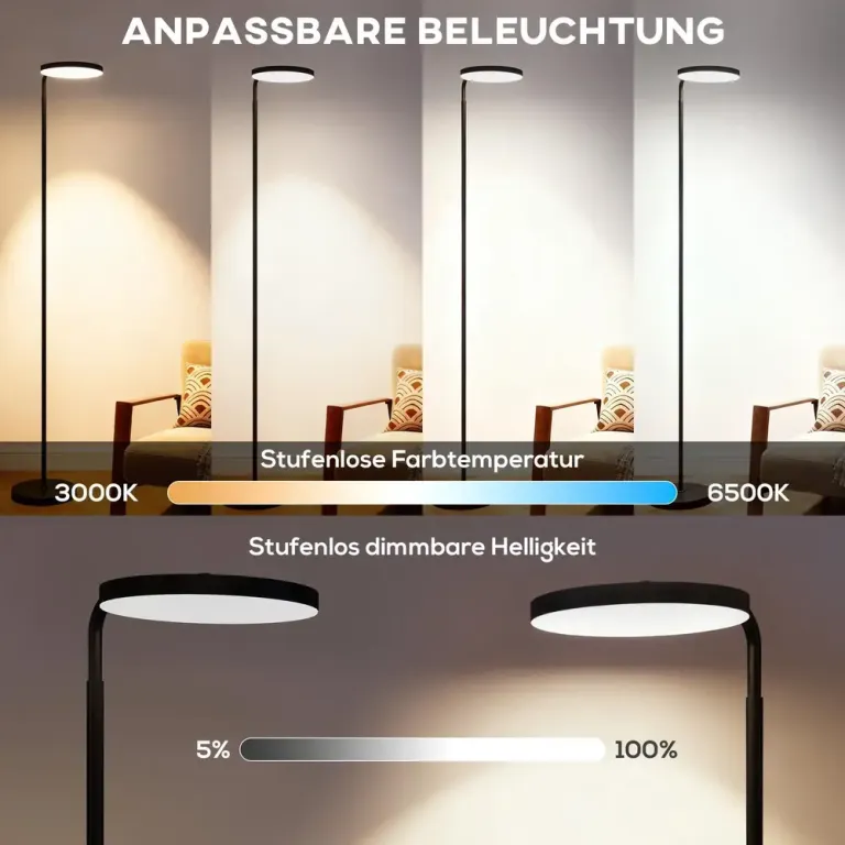 Golvlampa LED med Fjärrkontroll Svart Metall och Silikon