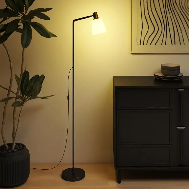Golvlampa LED Svart Metall och Plast Läslampa med Roterbart Guld