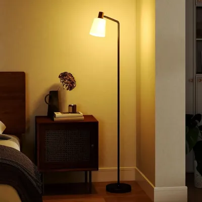 Golvlampa LED Svart Metall och Plast Läslampa med Roterbart Guld