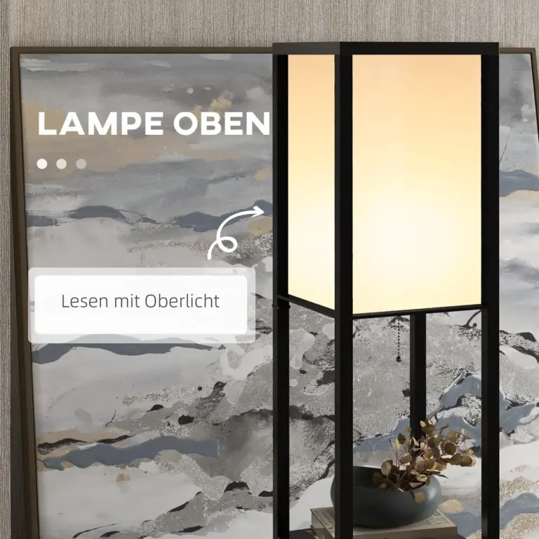 Golvlampa med Hyllor Trä (utan Glödlampa) Svart