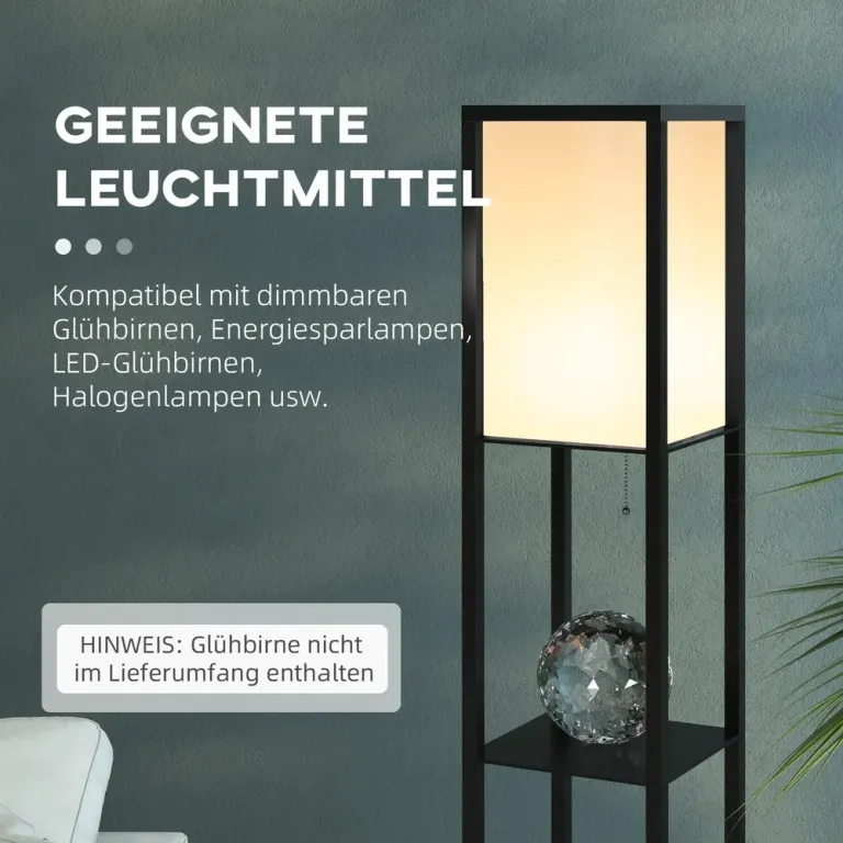 Golvlampa med Hyllor Trä (utan Glödlampa) Svart