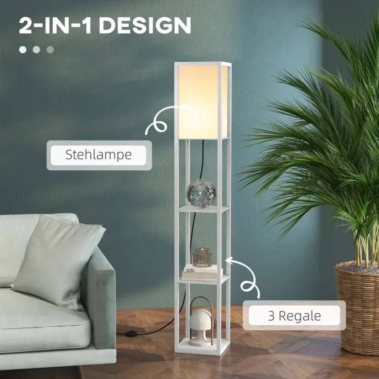 Golvlampa med Hyllor Trä (utan Glödlampa) Hyllplan Tygskärm Modern