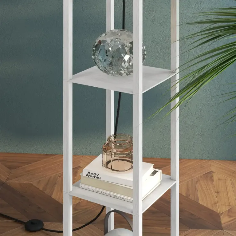 Golvlampa med Hyllor Trä (utan Glödlampa) Hyllplan Tygskärm Modern