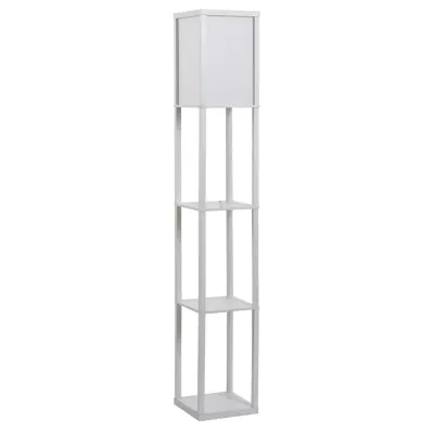 Golvlampa med Hyllor Trä (utan Glödlampa) Hyllplan Tygskärm Modern