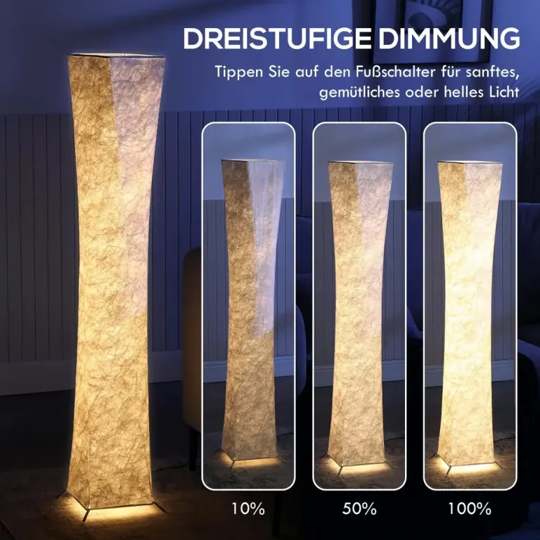 Golvlampa Papper Vit och Metall Lampa Stegs Dimmer Skyskrapsdesign