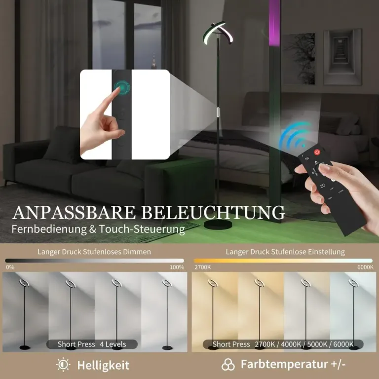 Golvlampa RGB Dimbar Svart Metall för Stämningsljus