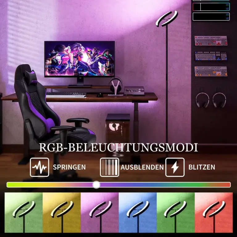 Golvlampa RGB Dimbar Svart Metall för Stämningsljus