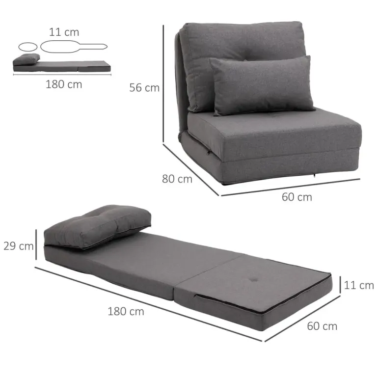 Golvstol Golvsoffa Grå av Linne och Metall för Golvet 2-i-1 Design