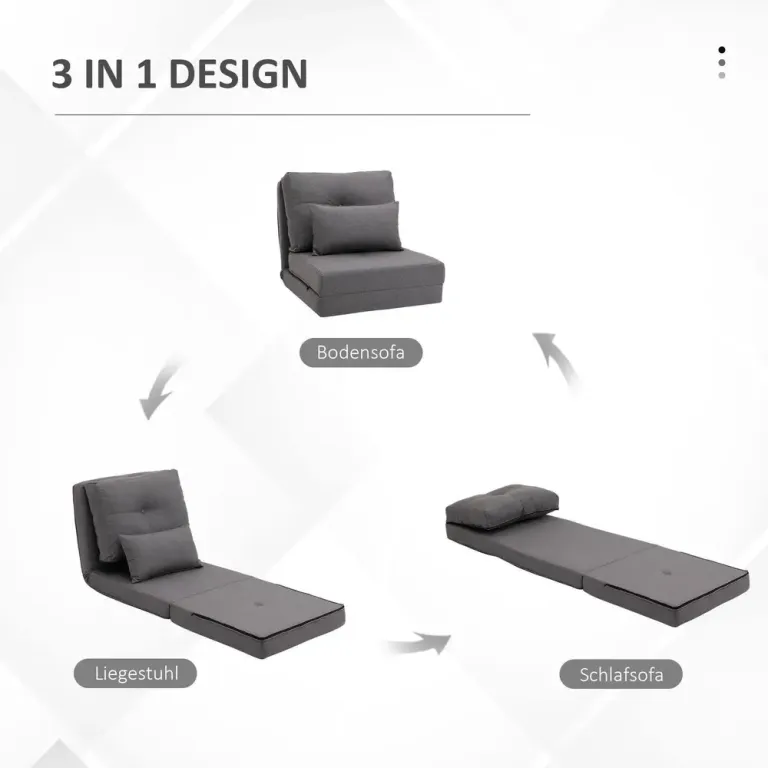 Golvstol Golvsoffa Grå av Linne och Metall för Golvet 2-i-1 Design