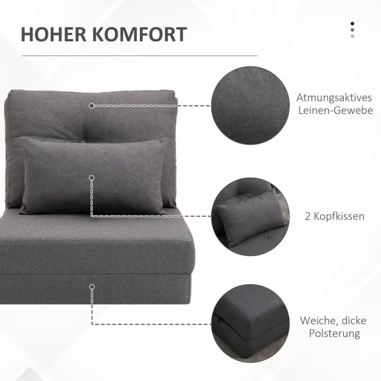 Golvstol Golvsoffa Grå av Linne och Metall för Golvet 2-i-1 Design