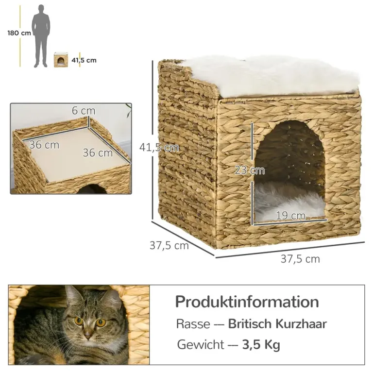 Kattgrotta Kattbädd Brun av Vattenhyacint för Katter