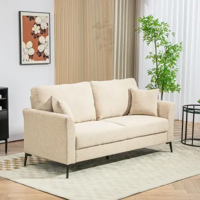 Soffa Loveseat Beige av Tyg med Linnelook 179 x 80 x 89 cm