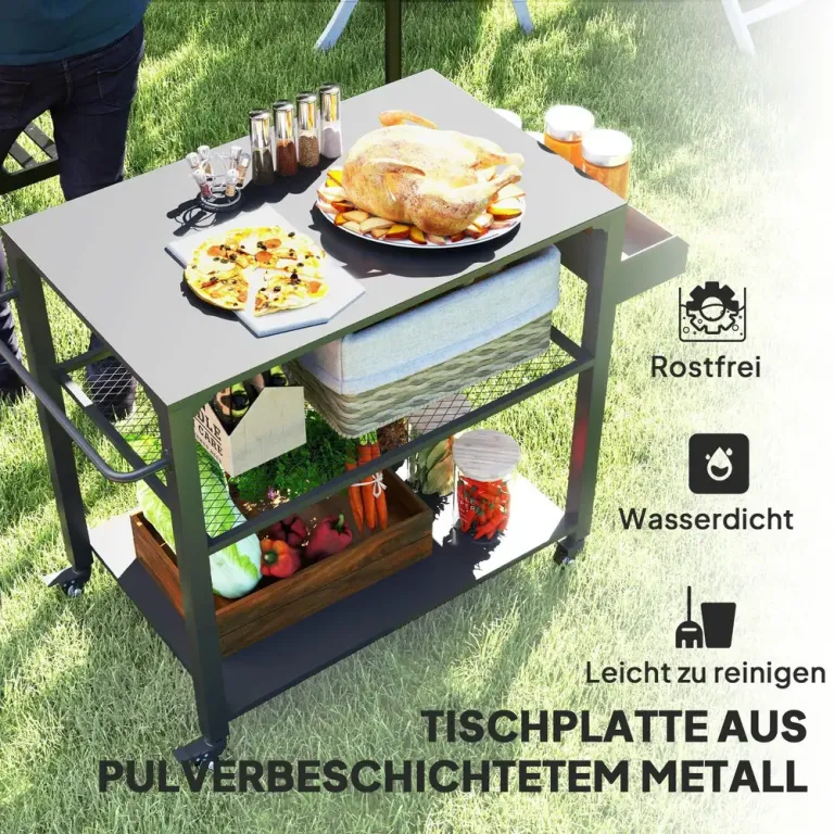 Grillvagn Serveringsvagn med Arbetsyta 105 x 50 x 79 cm