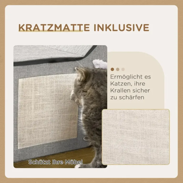 Kattgrotta med Klösbräda Mysig Sovplats med Dyna Katthus Inomhus