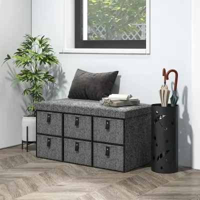 Skobänk Garderobsbänk 6 Lådor Mörkgrå 76,5 x 38 x 38 cm