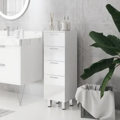 Badrumsskåp 4 Lådor Spånskiva Slät Vit 30 x 30 x 93 cm