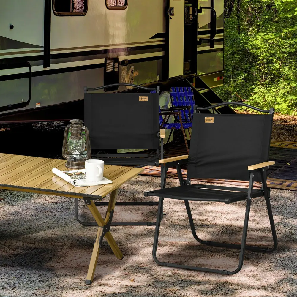 Campingstol Trädgårdsstolar Set 2 Hopfällbar Svart