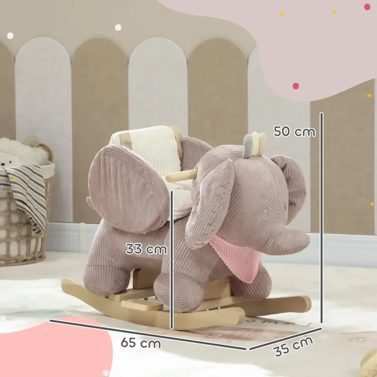 Gungdjur Elefant Brun Trä och Plysch för Gungelefant Ljud Månader