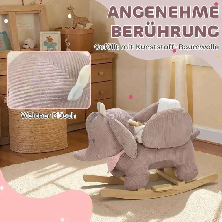 Gungdjur Elefant Brun Trä och Plysch för Gungelefant Ljud Månader