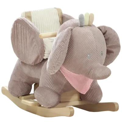 Gungdjur Elefant Brun Trä och Plysch för Gungelefant Ljud Månader
