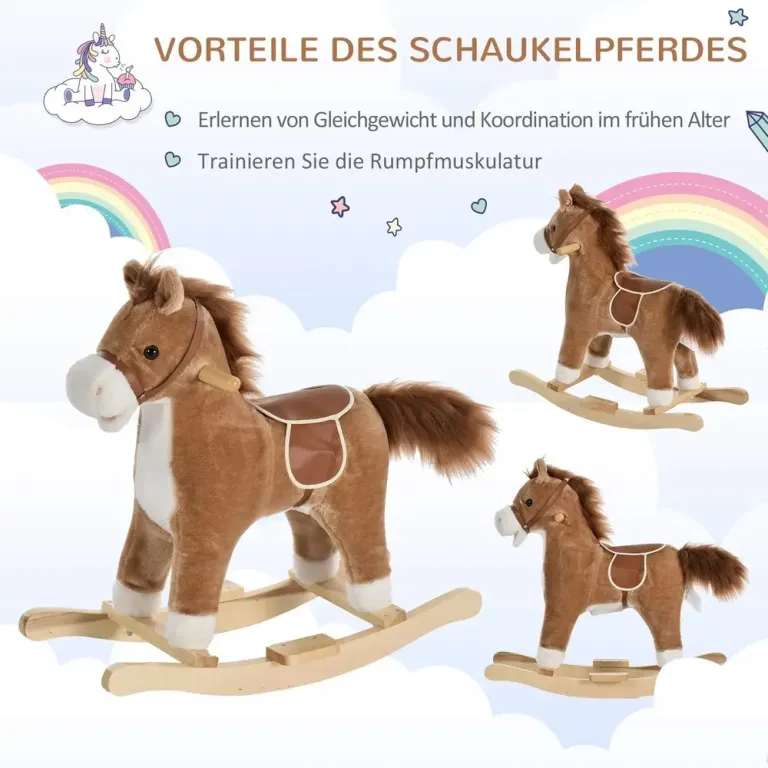 Gunghäst med Ljud, Brun Gungdjur Plush