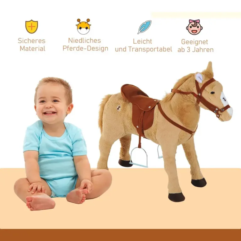 Lekhäst med Ljud och Sadel, Beige