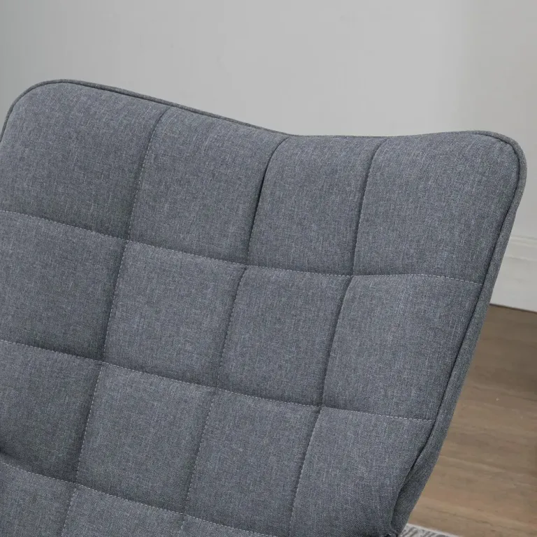Gungstol Amningsstol Grå av Tyg med Linnelook och Trä Fotpall Scandi