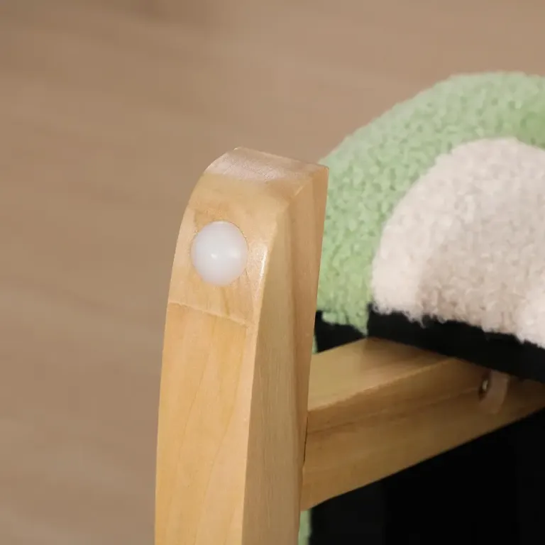 Gungstol för Barn i Trä Barnfåtölj i Grön Fuskpäls Mysig Teddy
