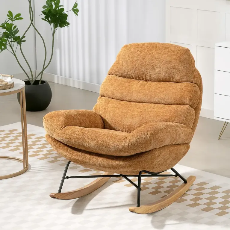 Gungstol Gul Tyg och Trä Fåtölj med Stålben och Mjuk 70 cm Chenille