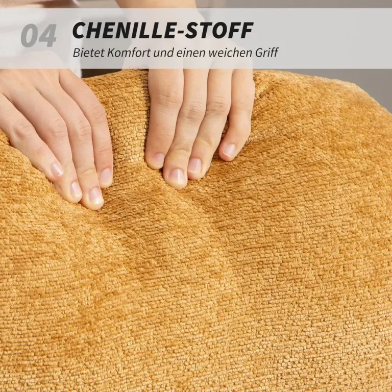 Gungstol Gul Tyg och Trä Fåtölj med Stålben och Mjuk 70 cm Chenille