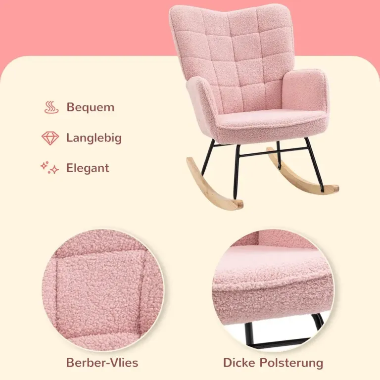 Gungstol i Retrodesign med Berberfleece Rosa Teddy