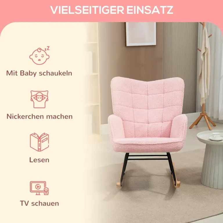 Gungstol i Retrodesign med Berberfleece Rosa Teddy