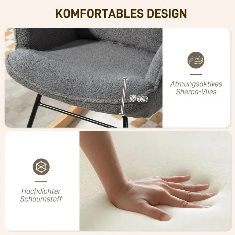 Gungstol med Fotpall Mjukt Fleeceöverdrag Träben Kudde Ergonomisk