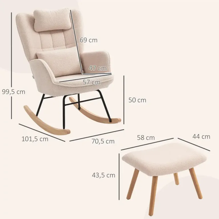 Gungstol med Fotpall Mjukt Fleeceöverdrag Träben Kudde Ergonomisk