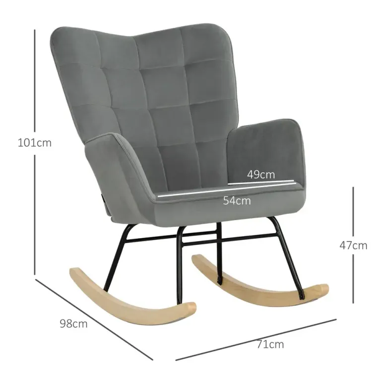 Gungstol Relaxstol Mörkgrå av Sammetslook och Trä Fåtölj Tjock Brett