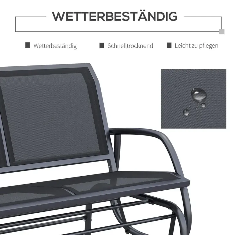 Gungstol och Trädgårdsbänk 2-Sits i Metall 120 cm, Svart Gungbänk