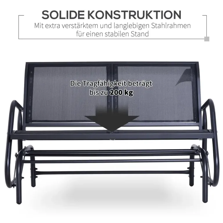 Gungstol och Trädgårdsbänk 2-Sits i Metall 120 cm, Svart Gungbänk