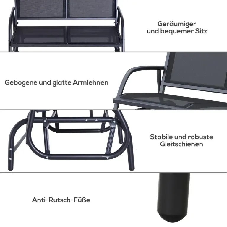 Gungstol och Trädgårdsbänk 2-Sits i Metall 120 cm, Svart Gungbänk