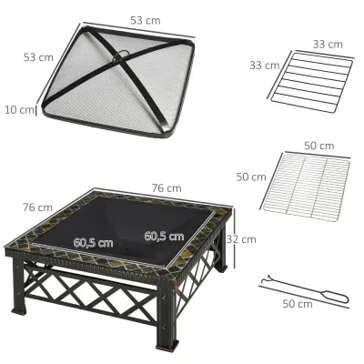 3-i-1 Eldstad med Grill och Ishink 76 x 76 x 47 cm