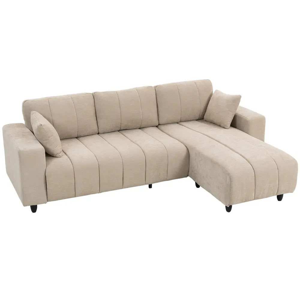 Hörnsoffa med Divan 3 Sits Beige Tyg och Metall Flexibel