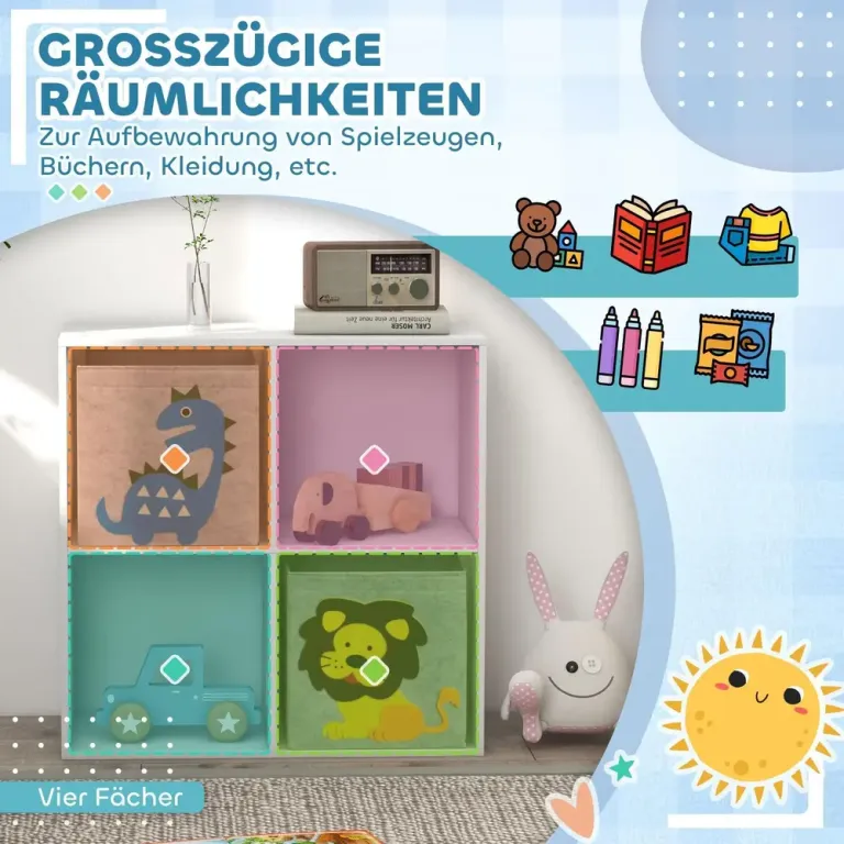 Kids Förvaringshylla Kub med Lådor i MDF och Tippskydd Vit Fack