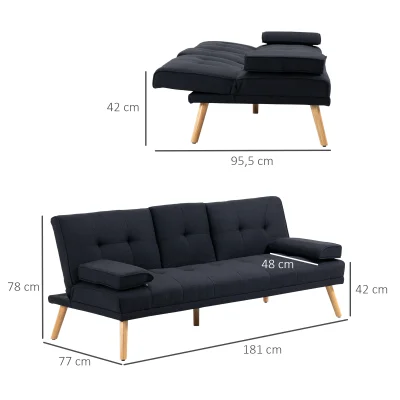 Bäddsoffa Soffa Stoppad med Bord och Mugghållare Grå 3-Sits