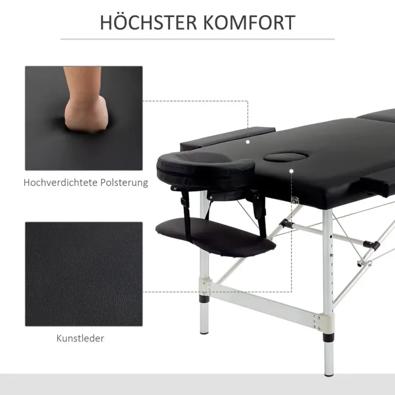 Massagebänk 2-zoners Hopfällbar 90 Cm Bärbar Aluminium