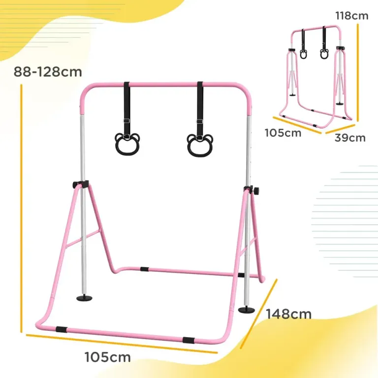Gymnastikstång för Barn med Romerska Ringar, Rosa Gymnastikstänger