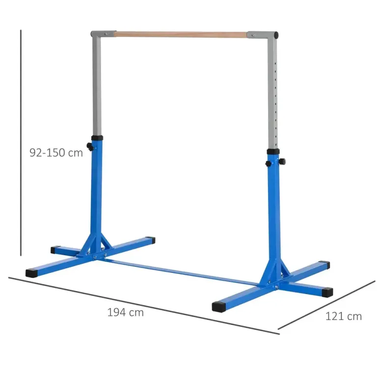Gymnastikstång i Trä och Stål Justerbar 13 Lägen, Blå