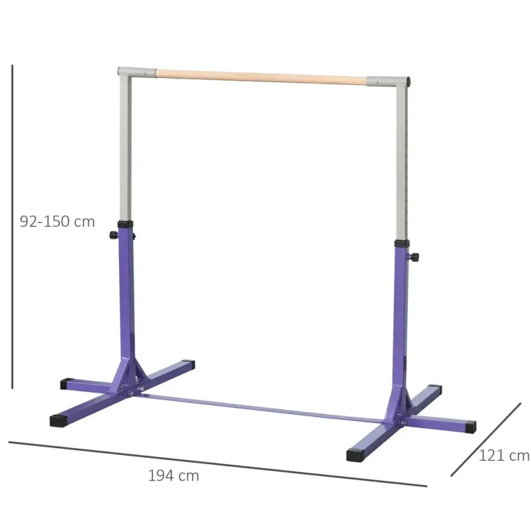 Gymnastikstång i Trä och Stål Justerbar 13 Lägen, Lila Höjdjusterbar