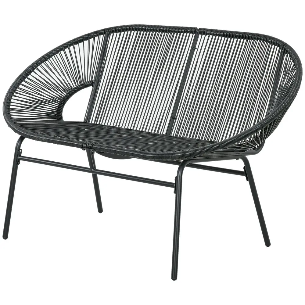 Trädgårdsbänk Parkbänk Svart av Polyrattan och Stål 2-Sits