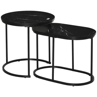 Satsbord i 2 Delar Soffbord i Oval Form Stapelbara 50 cm