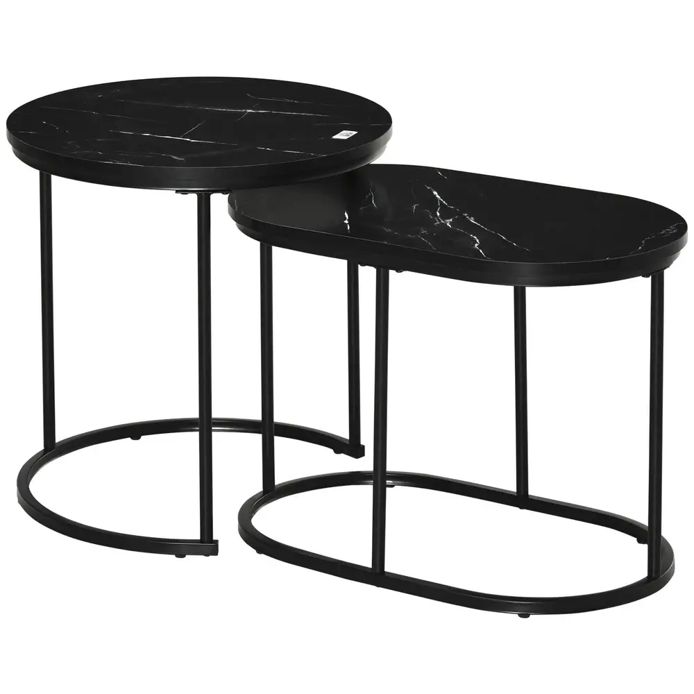 Satsbord i 2 Delar Soffbord i Oval Form Stapelbara 50 Cm