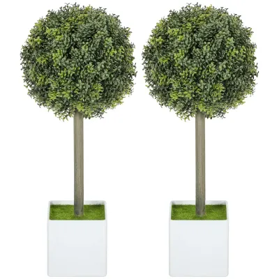 Set 2 Konstgjorda Buxbom Topiary Bollar 45 cm, Grön